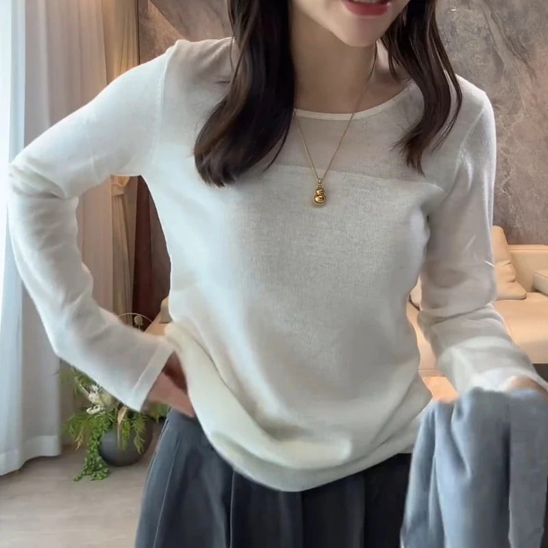 流光风针织打底衫内搭女款长袖修身针织上衣LK2505997