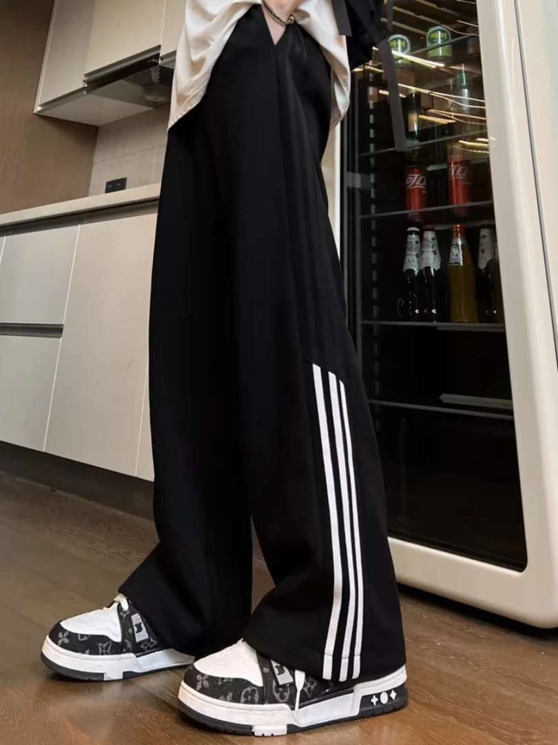 美式三条杠裤子情侣装cleanfit重磅直筒卫裤高街运动裤