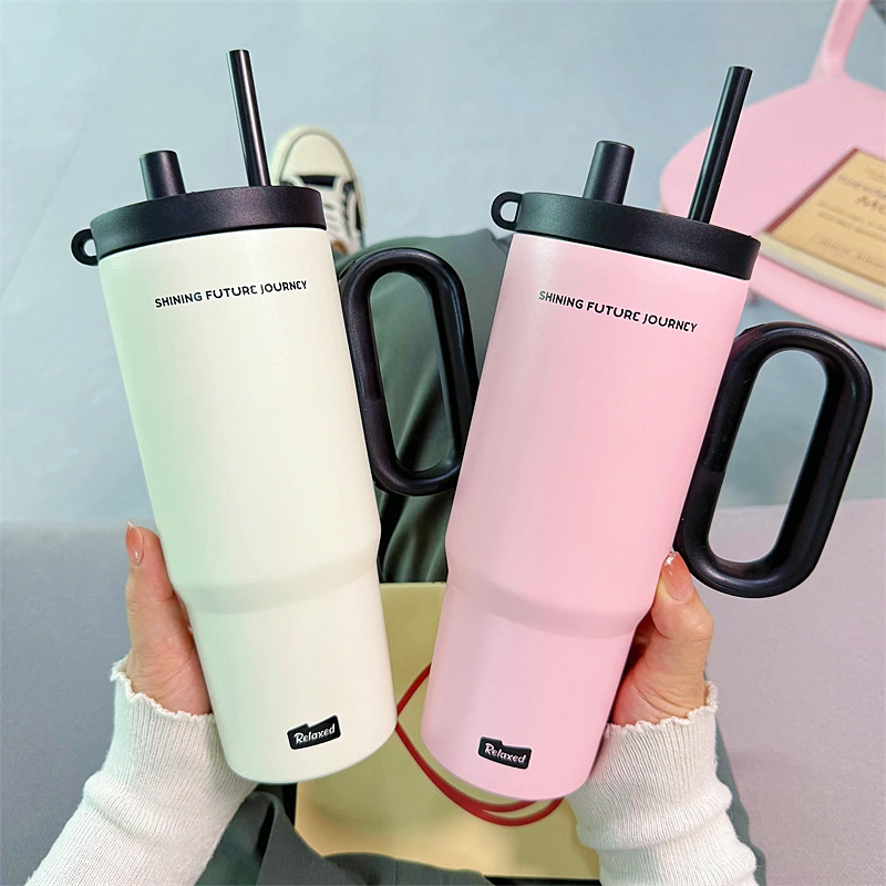 简约带茶隔保温杯大容量保冷冰霸杯男女生高颜值办公室吸管水杯子