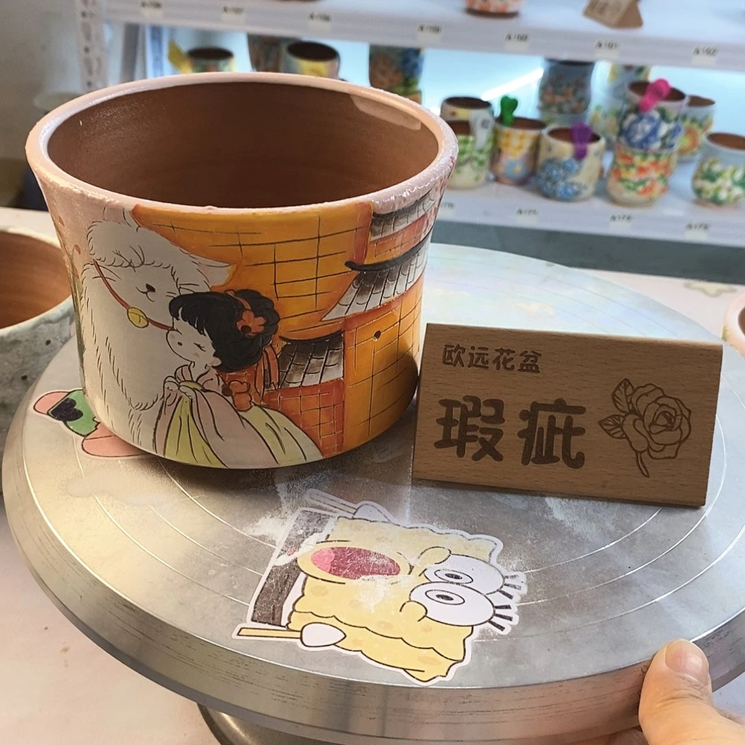 紫砂花盆红陶手绘花盆
