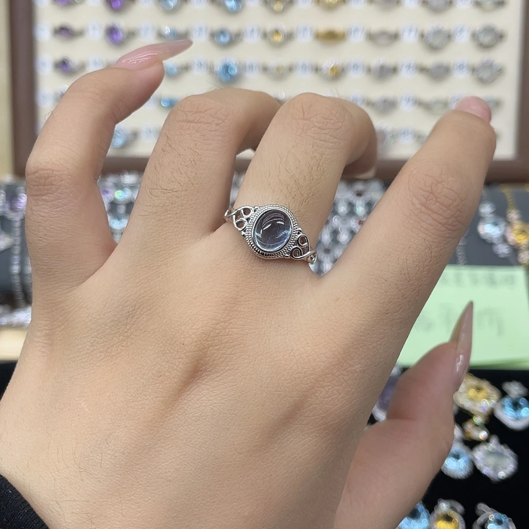 银S925镶嵌戒圈海蓝宝石