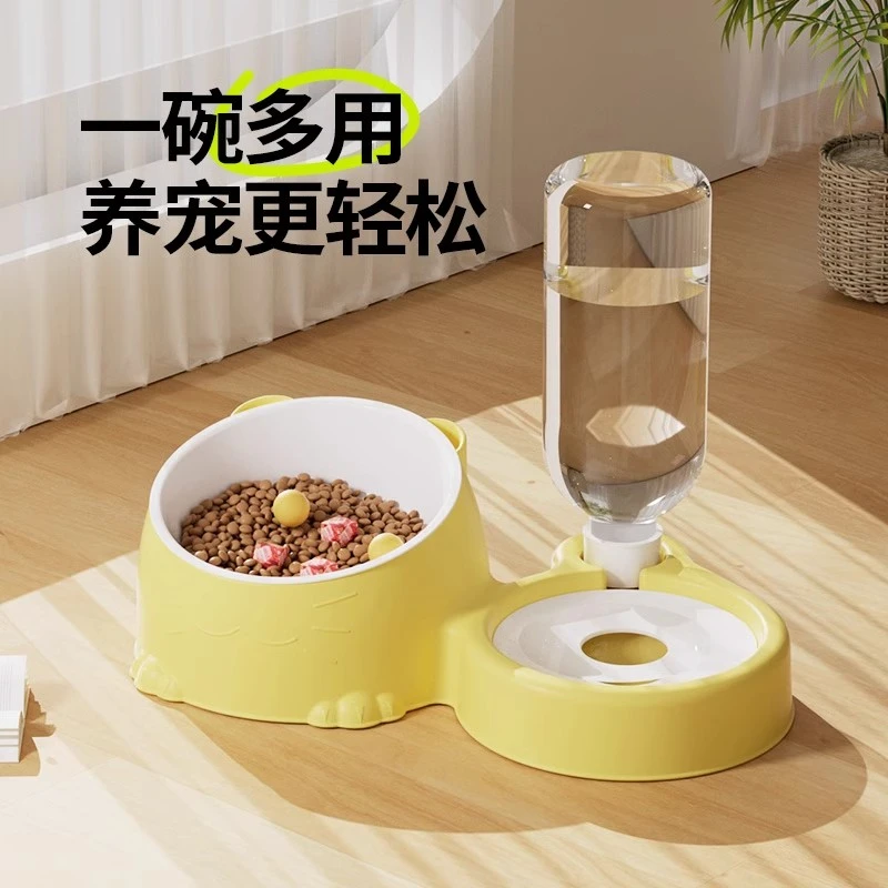 猫碗自动饮水机食盆二合一狗狗碗猫粮碗防打翻喂食器宠物猫咪饭盆