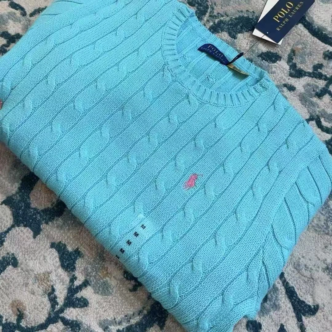 蓝色奥莱拉夫劳伦女士标准款编织麻花毛衣建议卡码 喜欢宽松拍大
