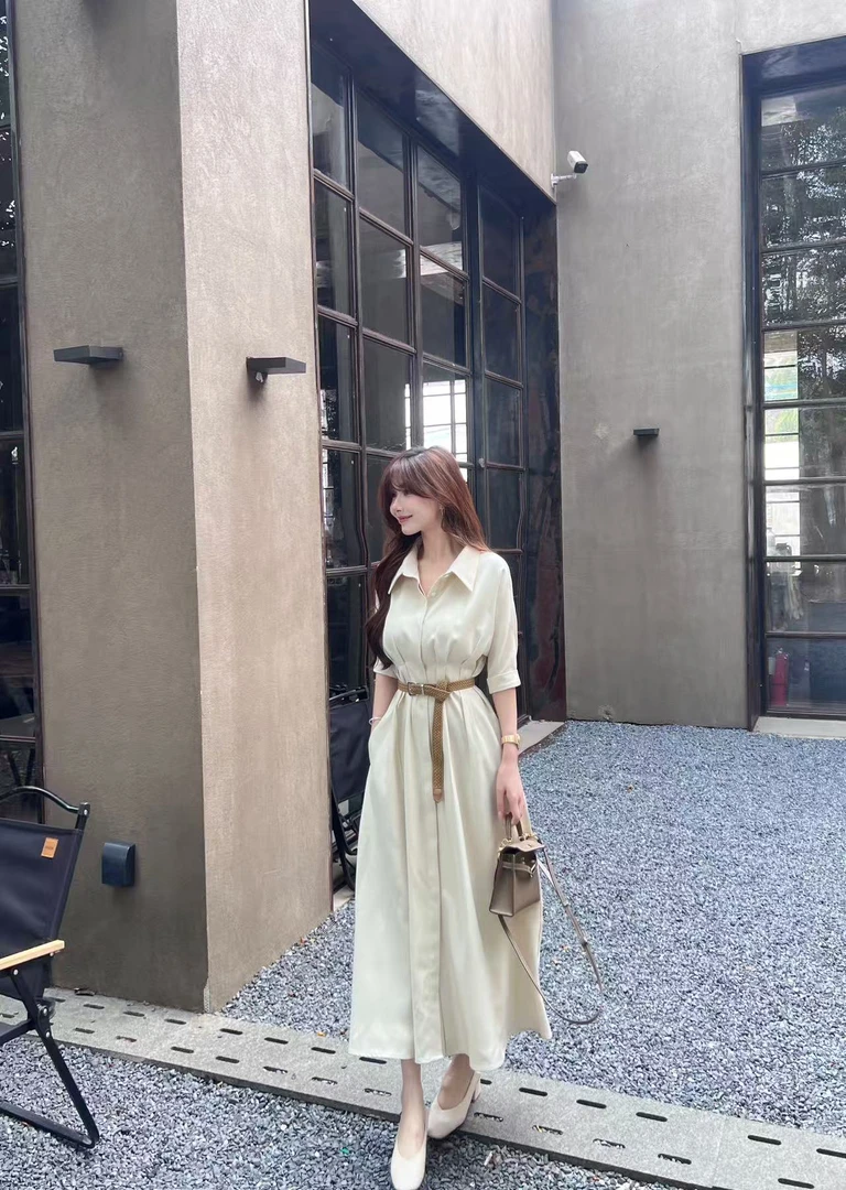 《尚学风仪》收腰设计感百搭别致上班通勤气质长裙(配腰带)#8575