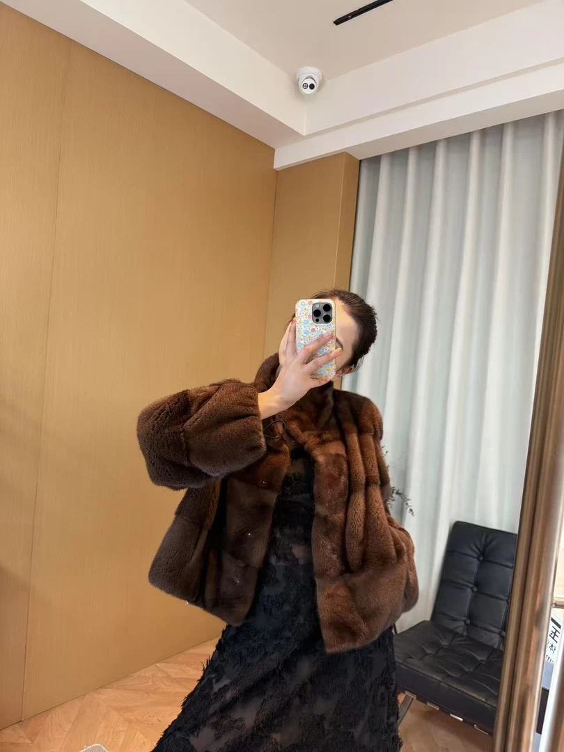 【酒窝】天鹅绒级水貂毛皮草外套整貂皮大衣女