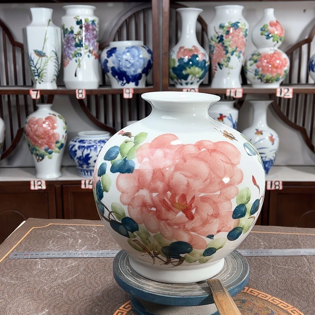 摆件景德镇陶瓷石红牡花