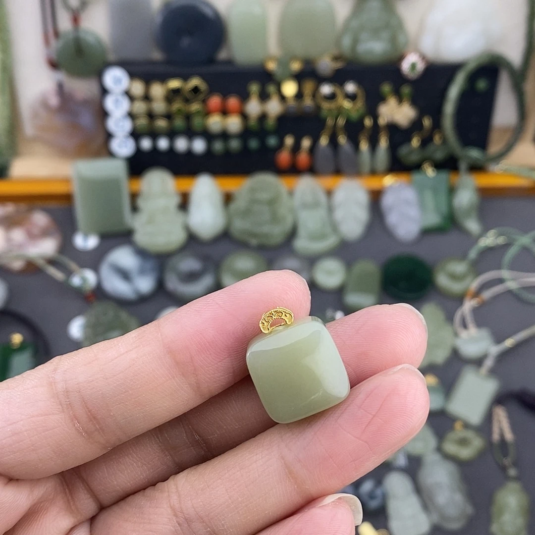 和田玉银S925镶嵌吊坠(不含链)