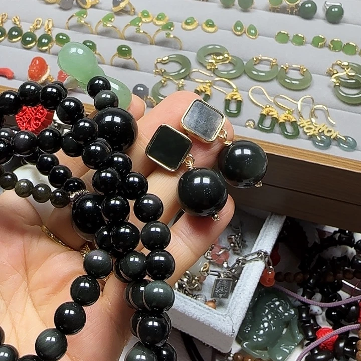 茱****黑曜岩未镶嵌颈饰腰链