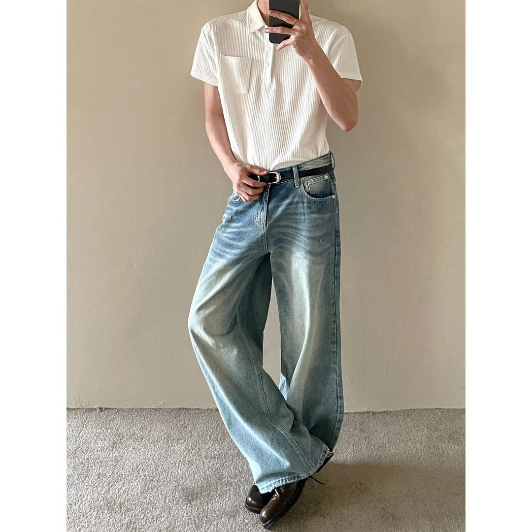 MaxDstr 美式cleanfit宽松直筒猫须纹牛仔裤男女阔腿直筒长裤子潮