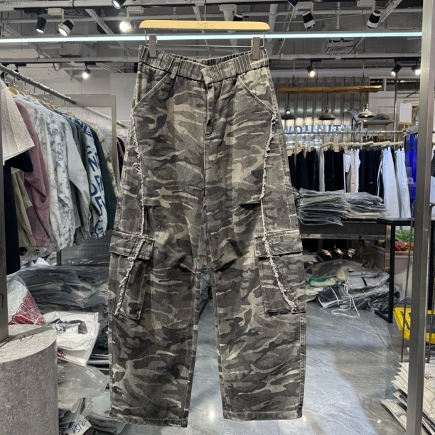 实体～25秋季美式复古100棉迷彩棉布工装弯刀休闲裤宽松阔腿裤065