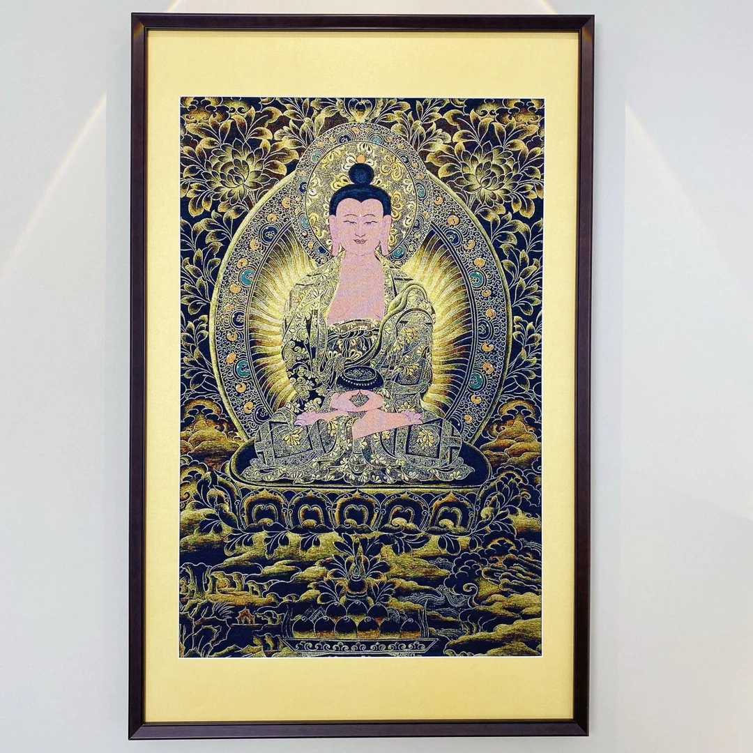 刺绣材质【阿弥陀佛】挂画实木装裱办公室玄关茶室书房装饰画