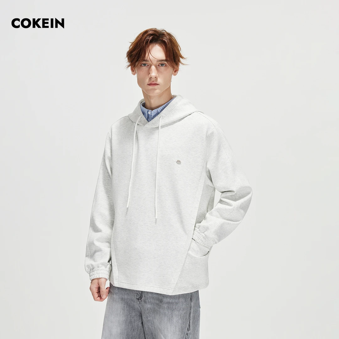 COKEIN卫衣男2025年秋冬宽松上衣空气层立体拼接连帽抽绳慵懒外套