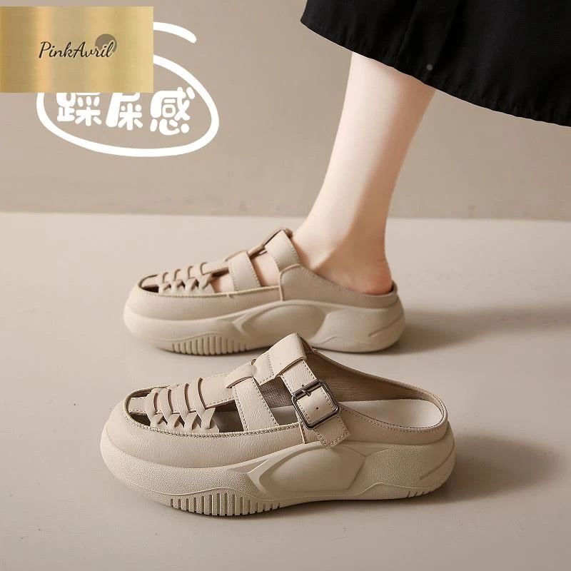 PinkAvril2025包头拖鞋休闲鞋软底半新款胖孕妇夏季脚跟宽无防滑