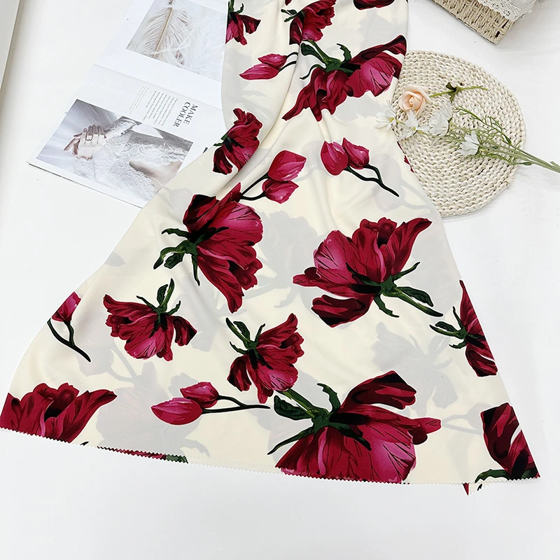 平纹缎破卡印花布连衣裙布料