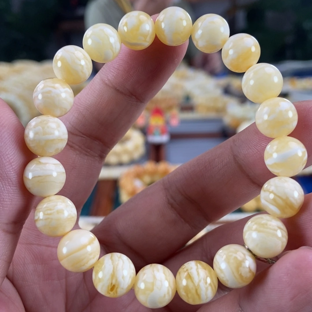 琥珀未镶嵌珠宝奇石10白虎皮纹手串11.2