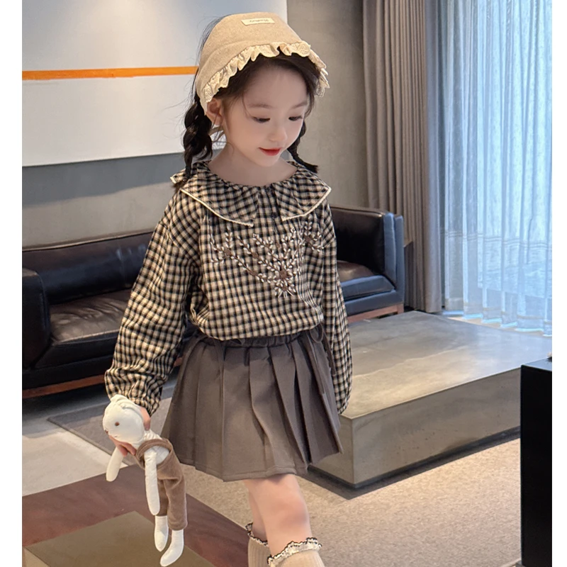 【尚格】WWLLkids定制2025春装女童衬衫娃娃领格子衬衫春秋装