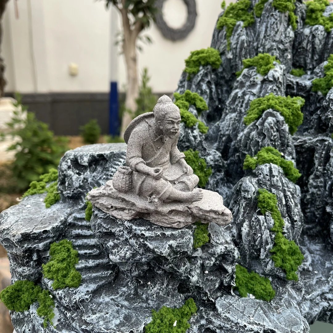 复古青砂石姜太公钓鱼桌面办公桌茶桌花盆鱼缸摆件