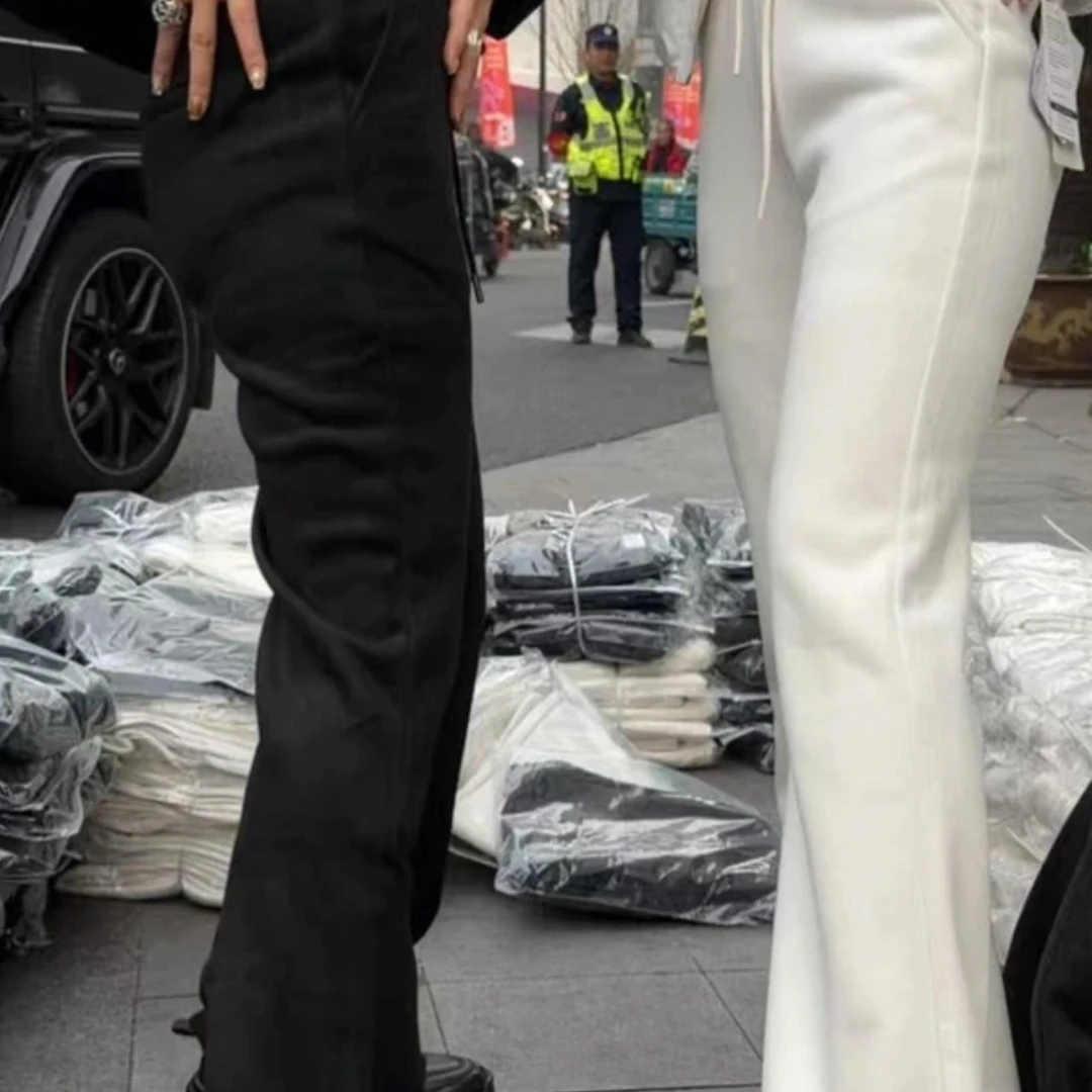 《真舒服喇叭裤》新款875591抽绳高腰直筒裤宽松百搭休闲长裤保暖