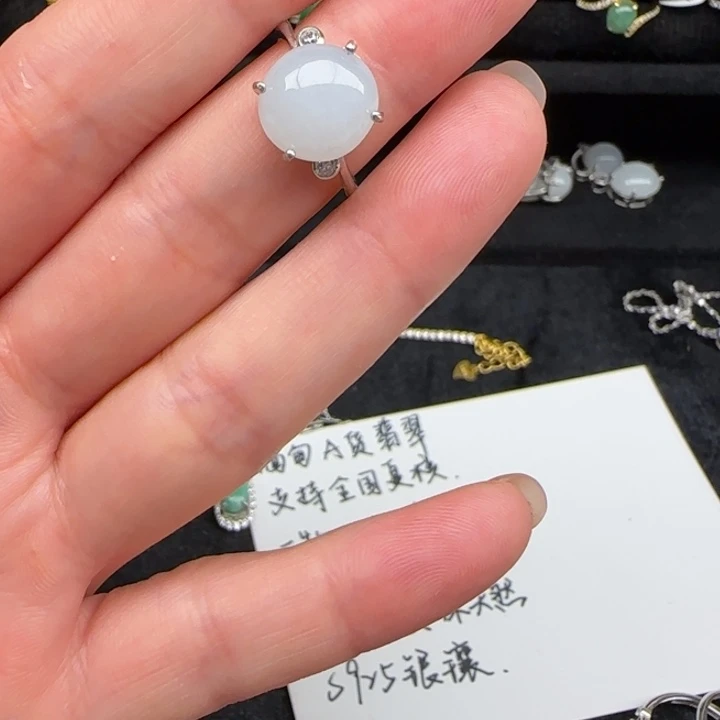 翡翠戒指银S925镶嵌缅甸a货戒指s925银镶