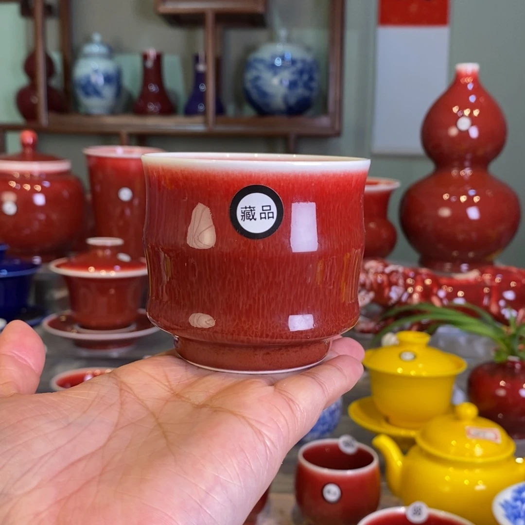 清欢雅玩原矿郎红藏品竹节杯