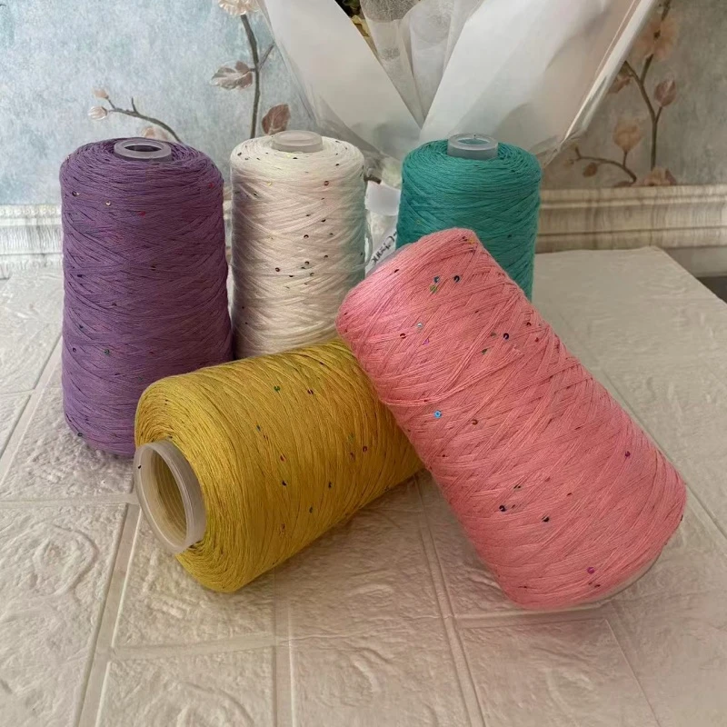 8两一桶七彩亮片丝光棉线莱赛尔醋酸棉线手工编织毛衣短袖柔软夏