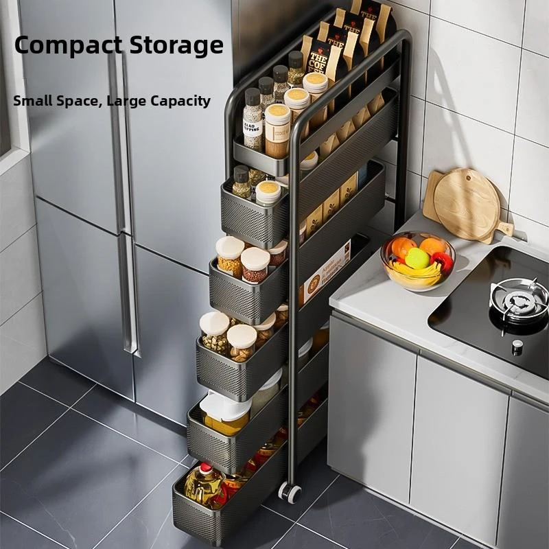 多层储物架窄间隙柜厨房储物架落地式冰箱手推车浴室拉出式储物架