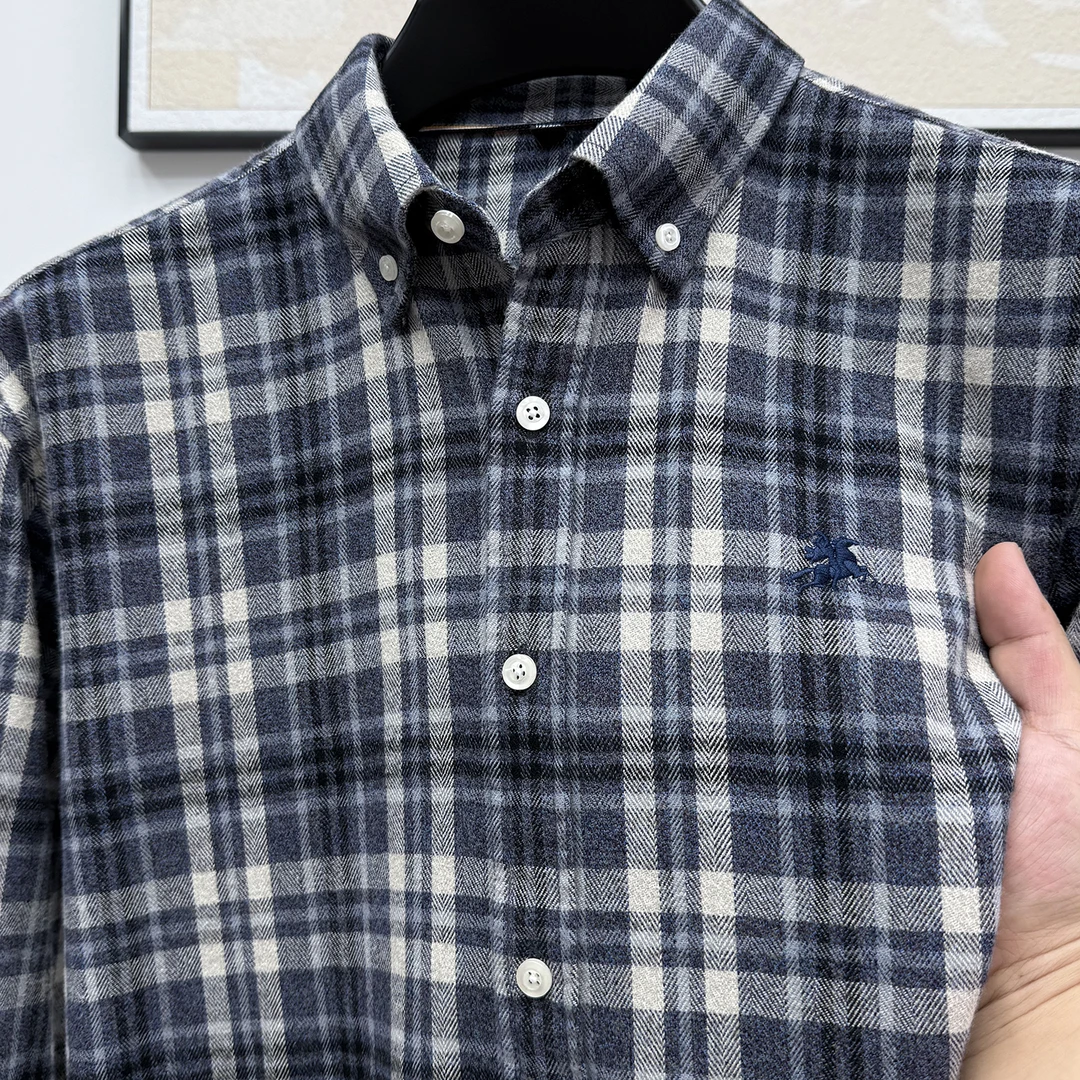 in  cotton sea纯棉磨毛格子长袖衬衫男士秋冬新款舒适透气衬衣