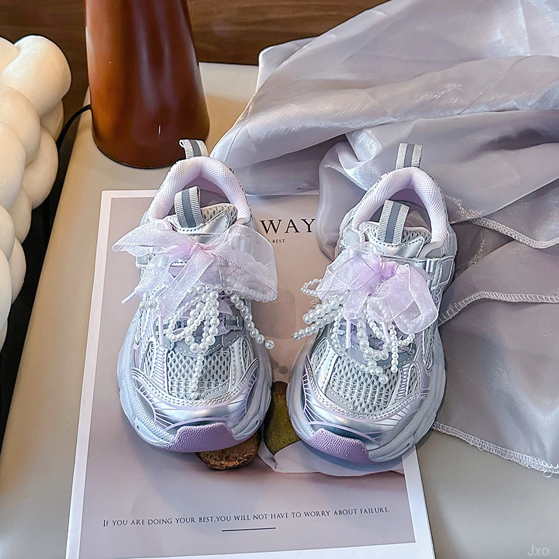 休闲鞋孩时尚2025新款女童透气运动鞋串珠洋气老爹鞋女春秋季潮牌