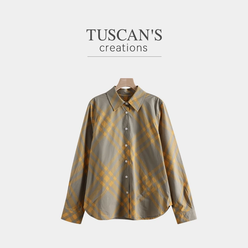 TUSCAN'S CREATIONS轻奢条纹秋季小格子纯棉衬衫长袖格纹经典休闲