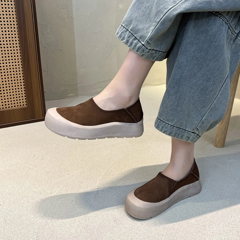 乐福鞋女一脚蹬懒人鞋春款真皮复古百搭板鞋厚底休闲鞋T6635-76