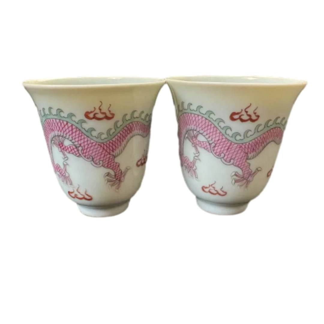 清同治粉彩龙纹主人杯一对