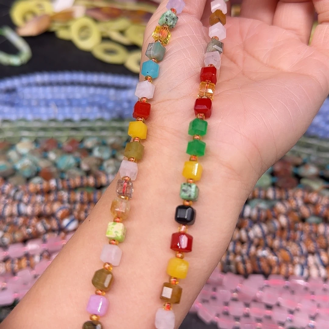 玛瑙/玉髓合金珠宝半成品多宝方糖5mm一条