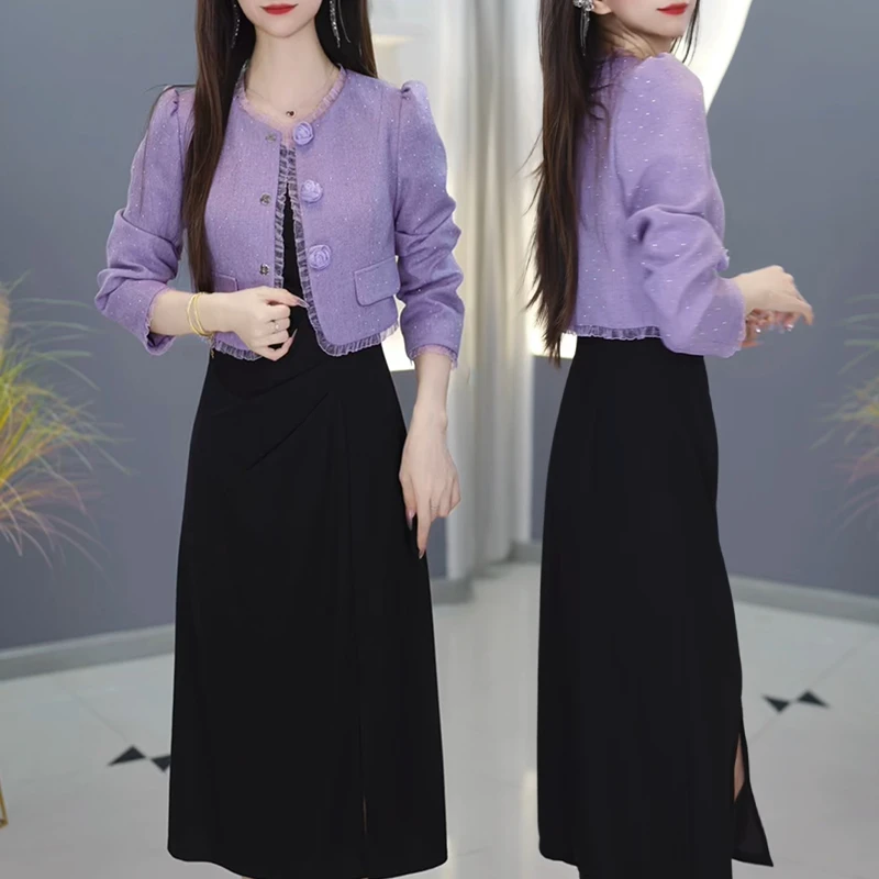 【高货定制】B237紫色连衣裙优雅气质时尚减龄休闲显瘦春季两件