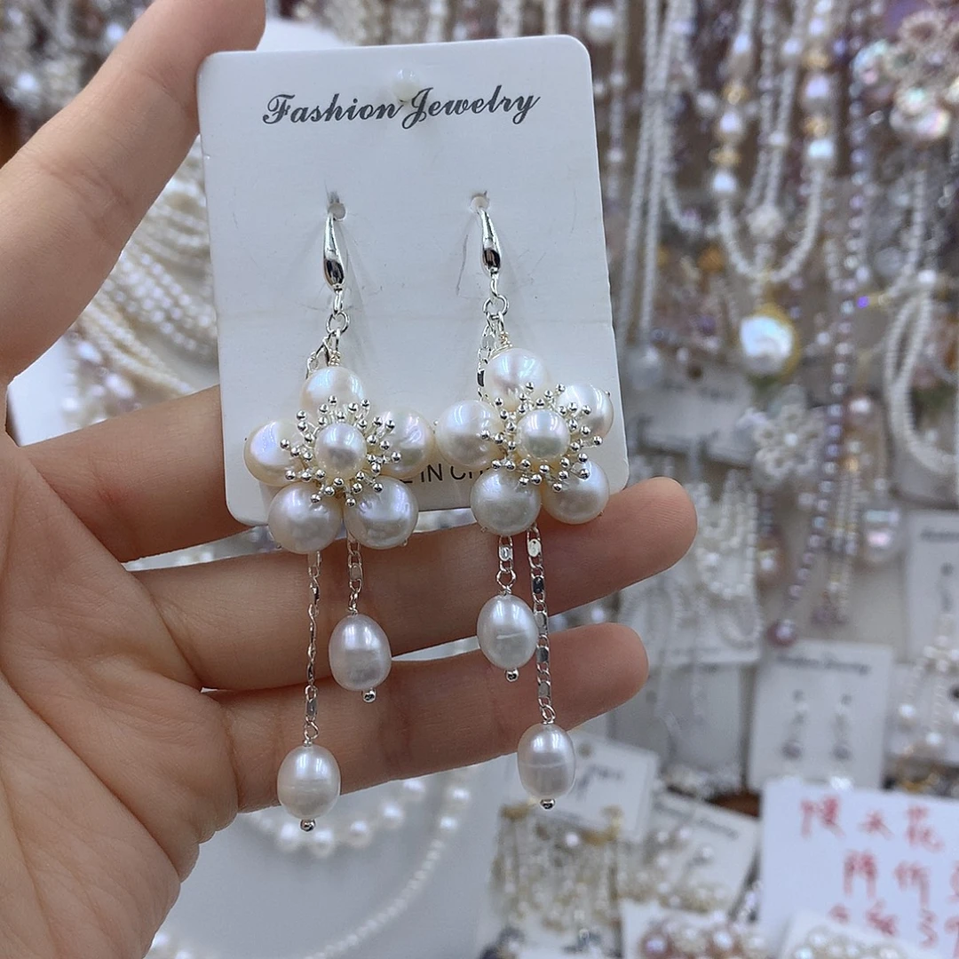 银S925镶嵌淡水珍珠项链耳饰