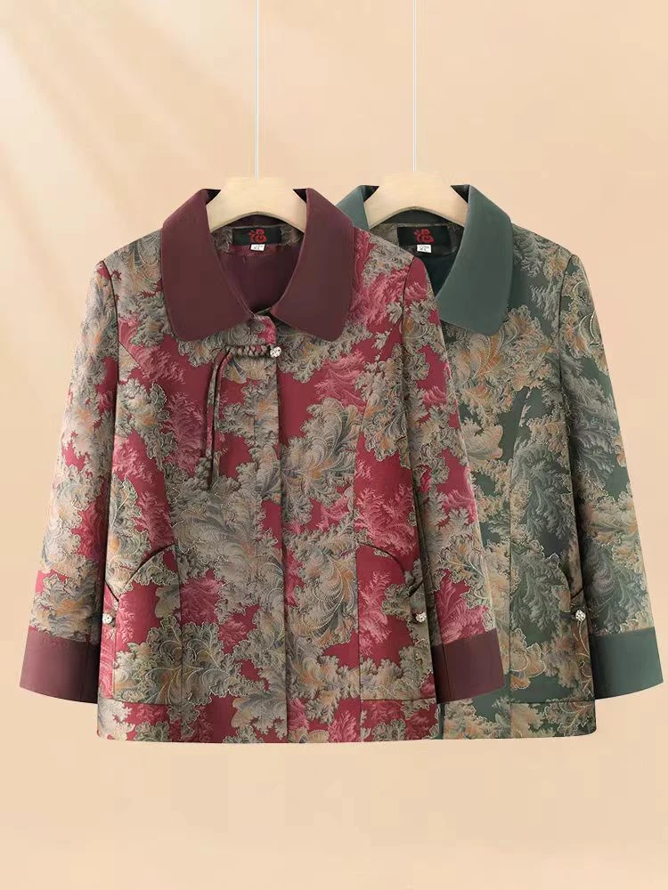 8491-H时尚经典百搭气质洋气新中式妈妈装翻领上衣外套康燕