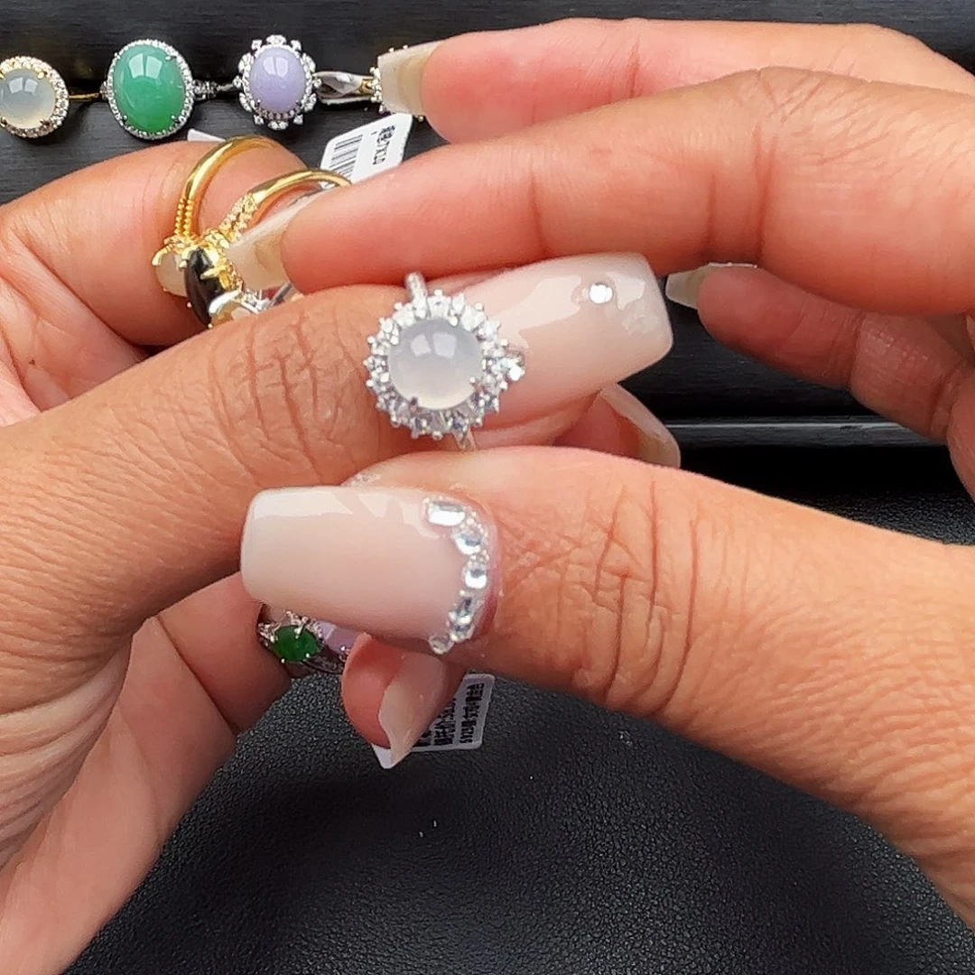 翡翠戒指银S925镶嵌缅甸天然A货翡翠女戒指