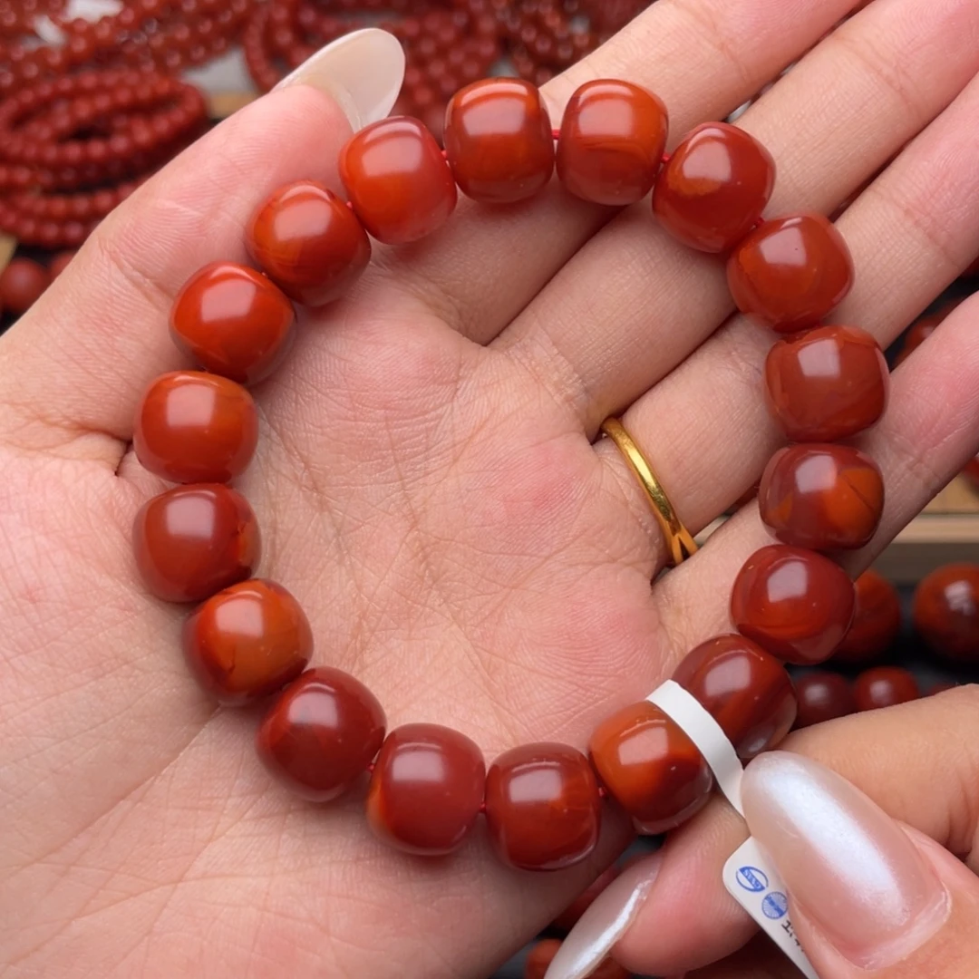 南红玛瑙未镶嵌手串Y12.6mm收藏双色牛血红老型手串