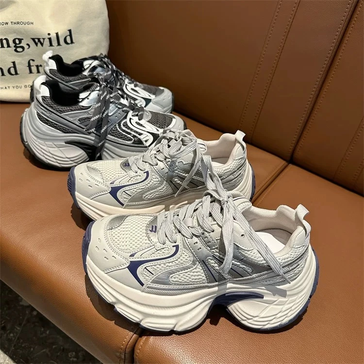 欧洲站网面厚底老爹鞋女2025秋季新款增高透气圆头小众运动休闲鞋