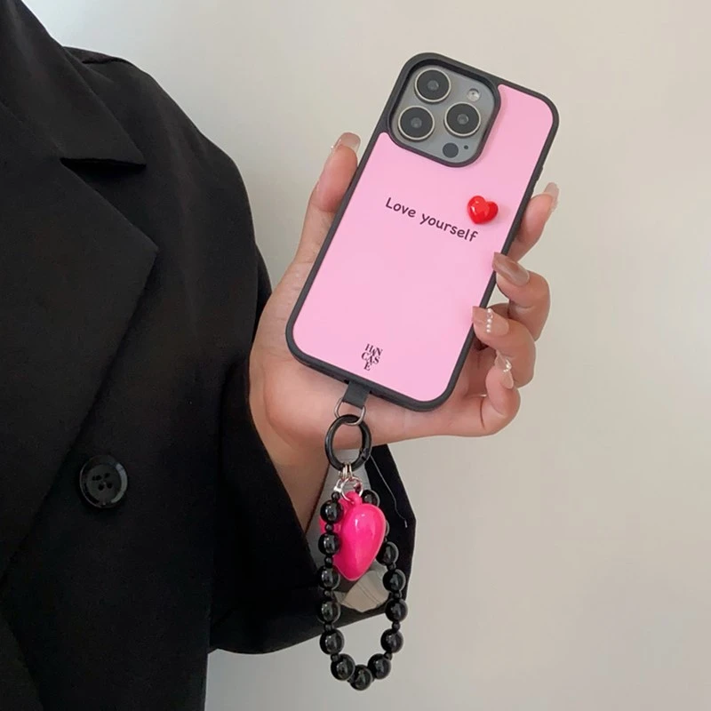 韩系甜酷风爱心适用苹果iPhone16promax手机壳15pro防摔14女挂绳