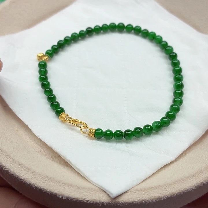 翡翠18K金镶嵌手链天然缅甸翡翠A货卡4