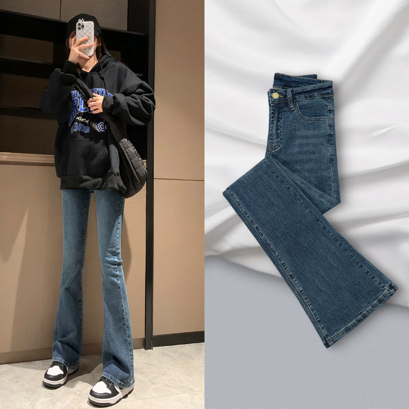 微喇牛仔裤女2025秋冬新款高腰显瘦喇叭裤复古蓝修身显高马蹄裤子