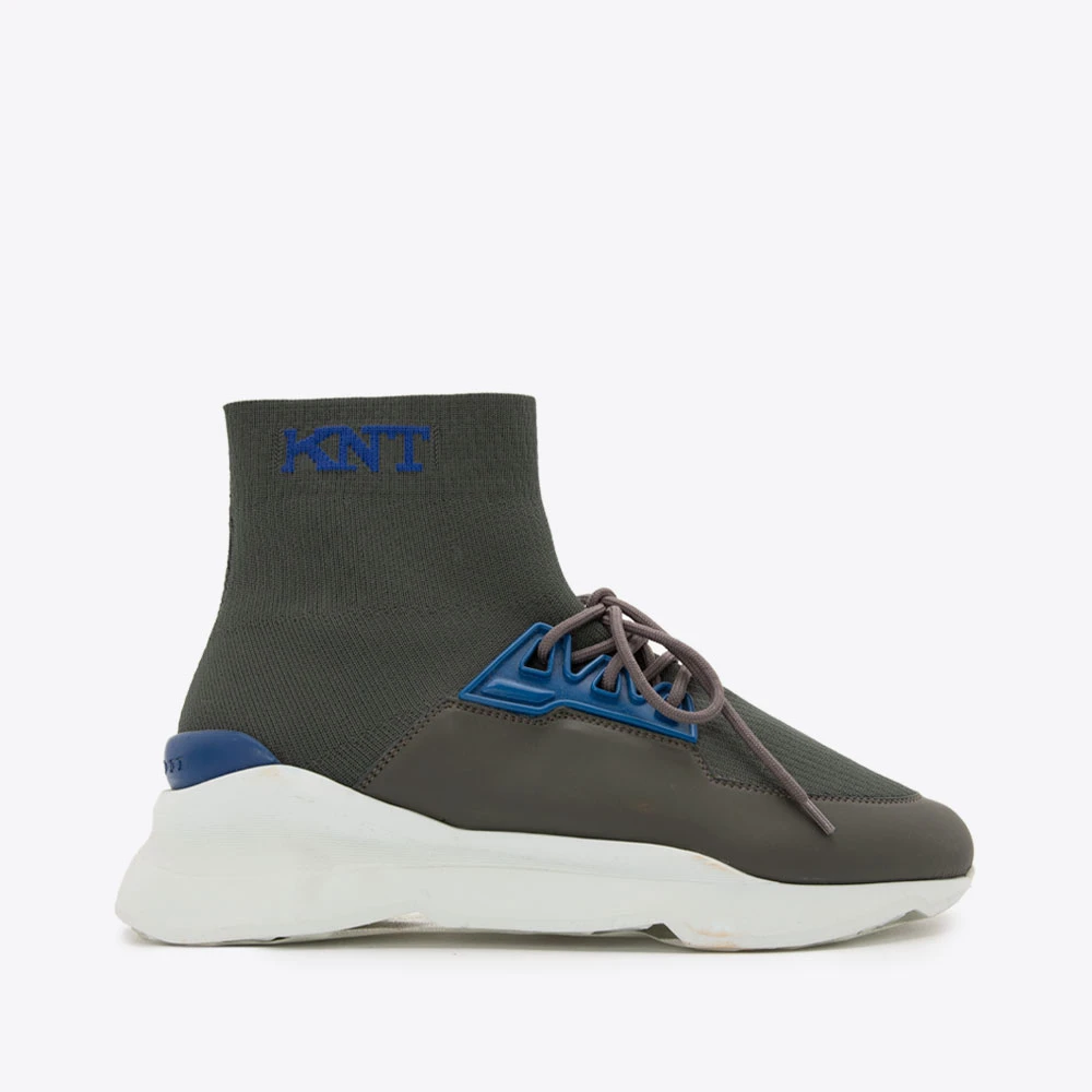 KITON刺绣拼色系带圆头厚底男休闲袜鞋高帮鞋USSK016N0042802007