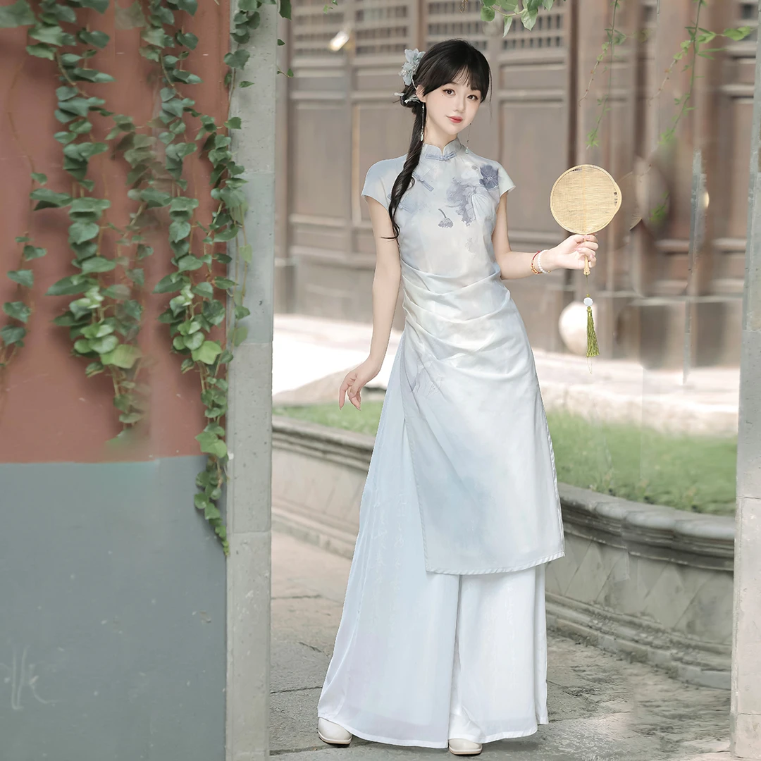 【烟雨楼】原创设计新中式女国风日常新款旗袍裤子套装X142