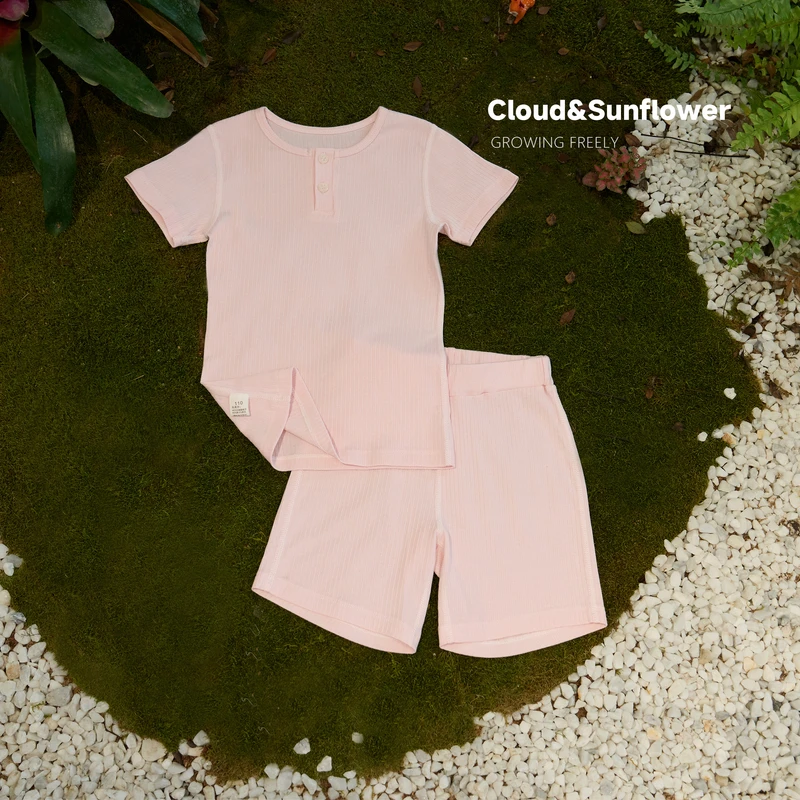【云朵小葵】女童夏季洋气新款本色抽针短袖短裤舒适百搭套装250618