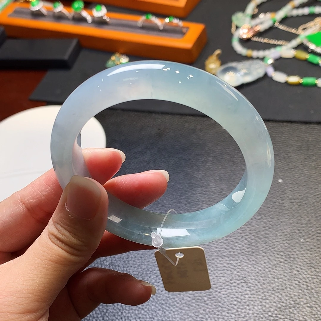 未镶嵌手镯翡翠放漏 胶蓝正圈手镯