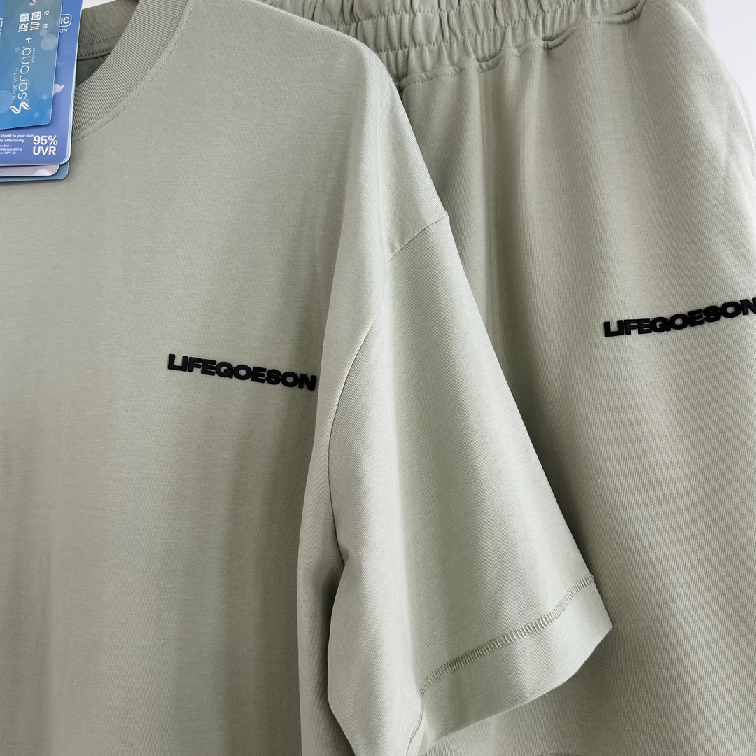 LIFEGOESON 光晕绿色系 Cozy FIT慵懒压胶净色套装短袖短裤