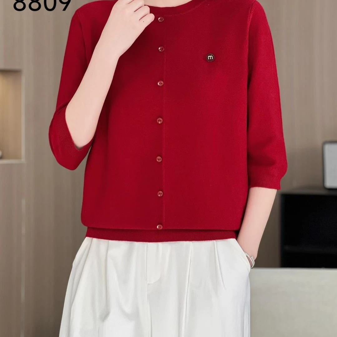 8809春秋圆领气质七分袖妈妈装羊毛衫打底衫