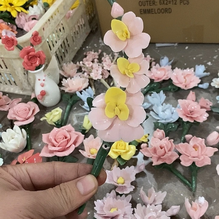 瓷片纯手工陶瓷花摆件瑕