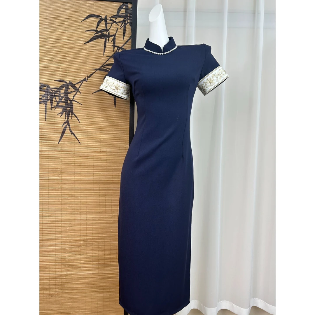 复古民国风蓝色旗袍高端改良新中式少女连衣裙2025新款日常可穿夏