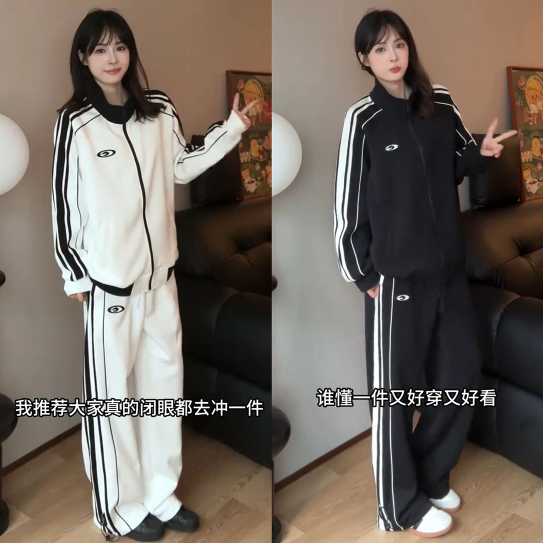 秋季新款立领拉链情侣开衫卫衣卫裤男美式时尚潮流痞帅休闲套装